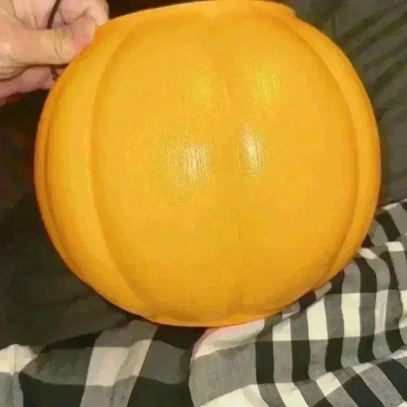 Vintage General Foam Plastic Orange Halloween Pumpkin Blow Mold Candy Bucket USA - Picture 3 of 3